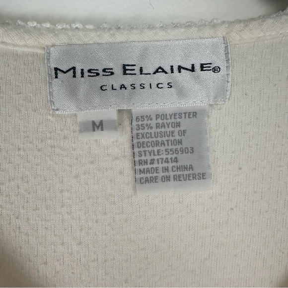 Miss Elaine Nightgown Size Medium White Embroidered Waffle Knit Peasant - Picture 6 of 7